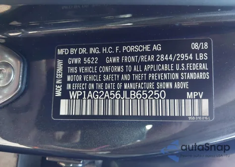 2018 Porsche Macan Gts from USA, damaged, VIN WP1AG2A56JLB65250